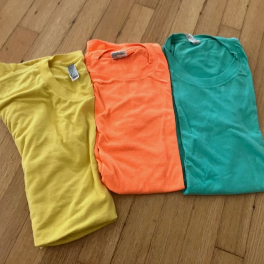 Vintage American Apparel Mens 3x Tshirt Lot Small Neon Orange Teal Yellow 50/50